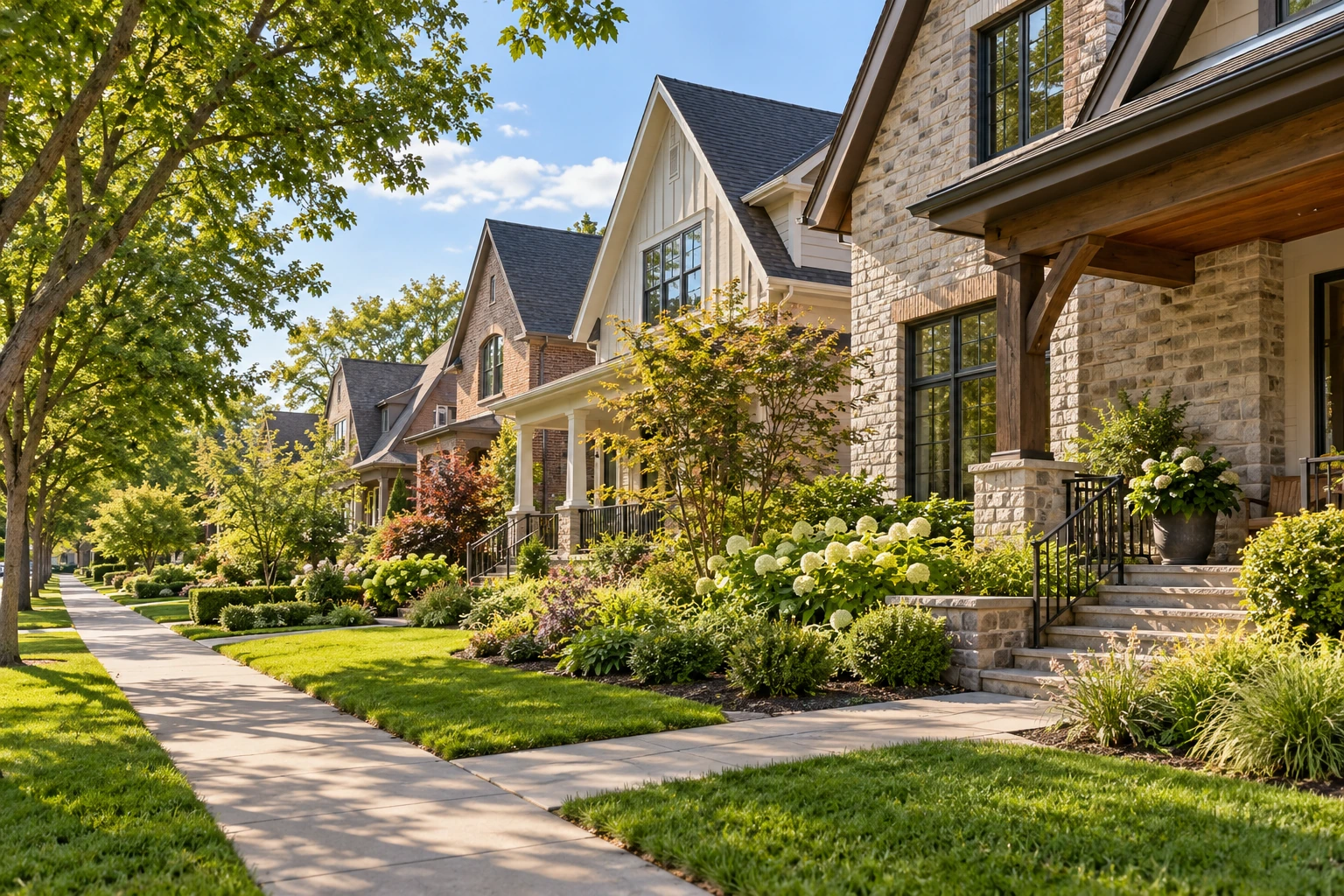 Homes along a leafy neighborhood street